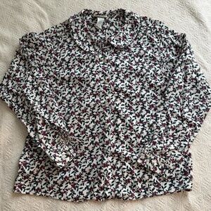 Vintage Cotton Button Down Floral Shirt Medium Peter Pan Collar